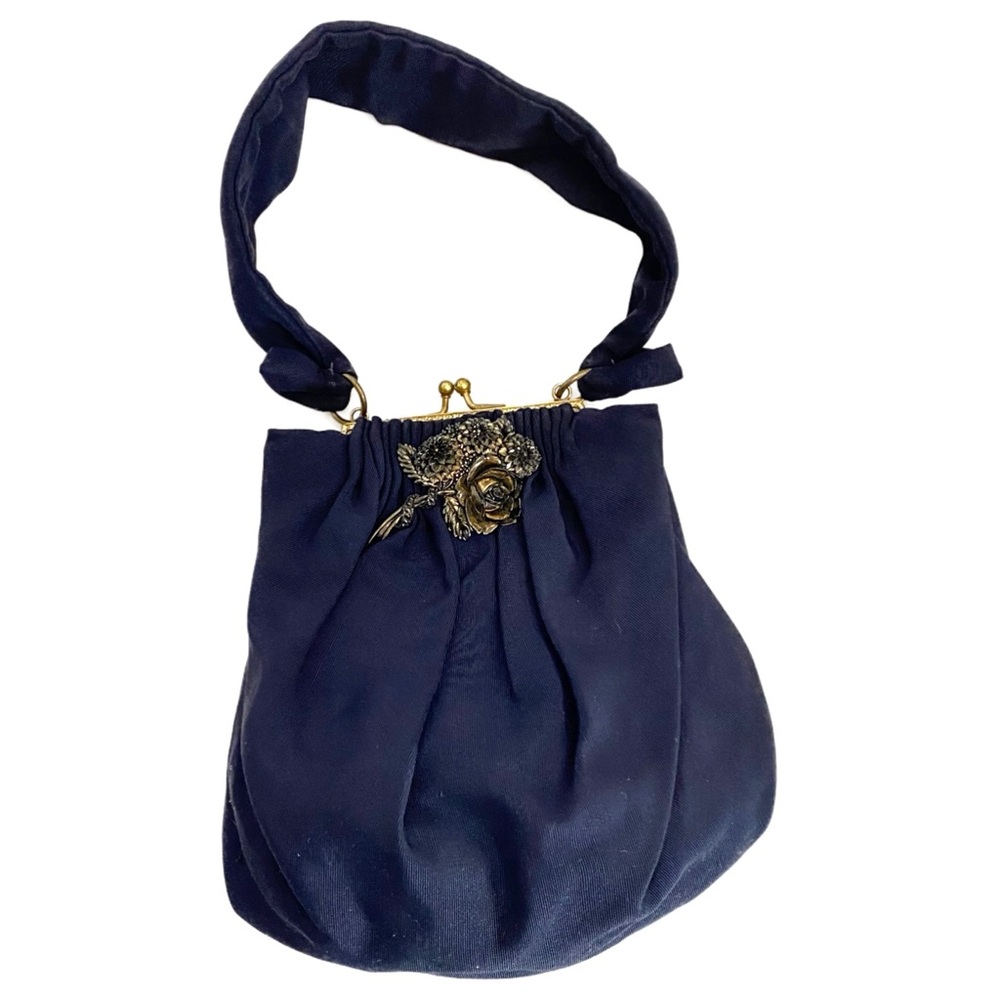 K & G Charlet Paris Mini Bag Evening Clutch Purse Handbag Navy Blue Gold